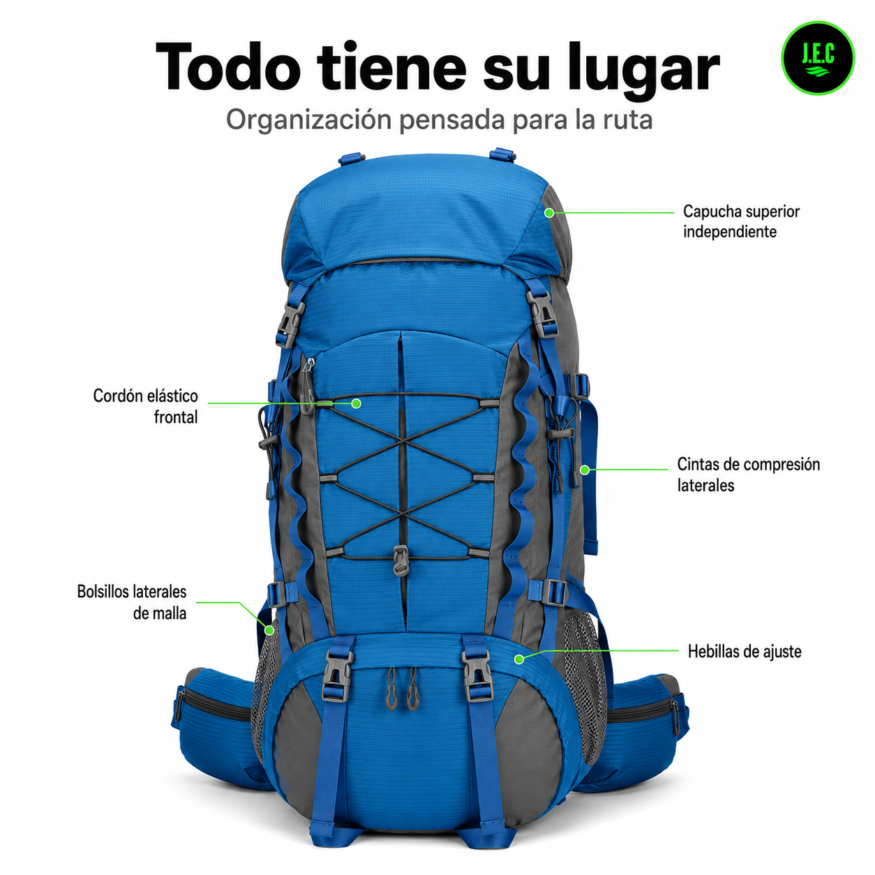 Mochila Tecnica 60L Trekking Ajuste Torso Regulable 1,3kg-3