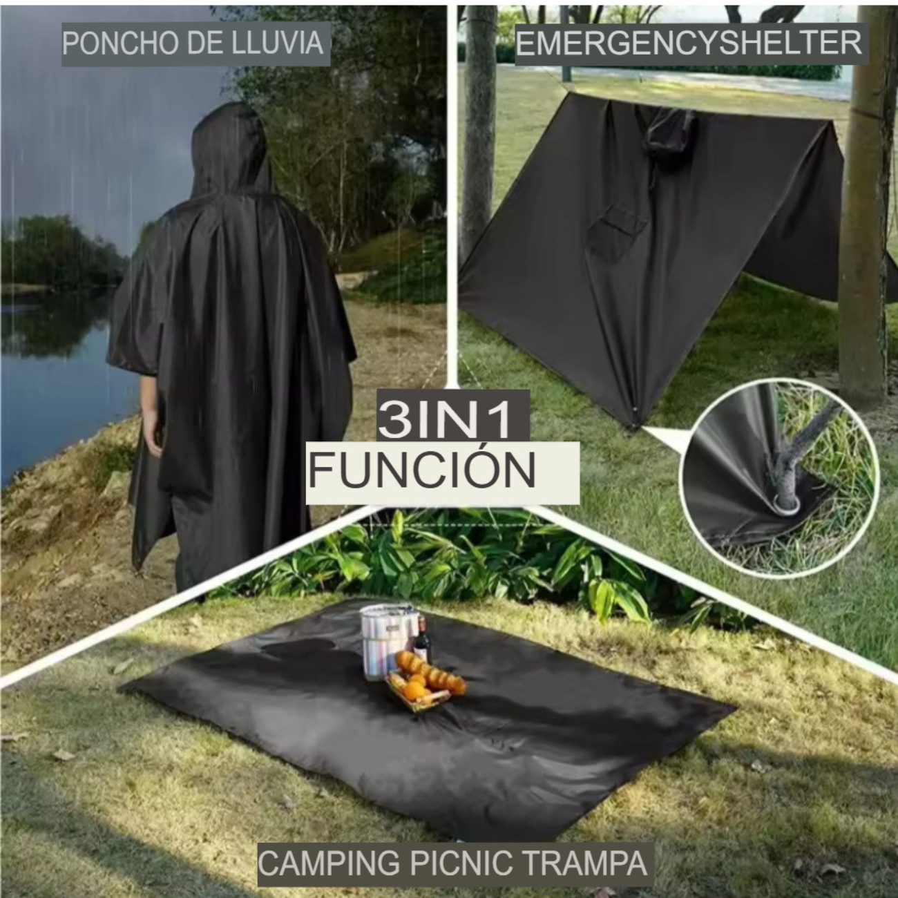 Poncho Impermeable Premium, Con Gorro 3 En 1 Capa De Lluvia -3