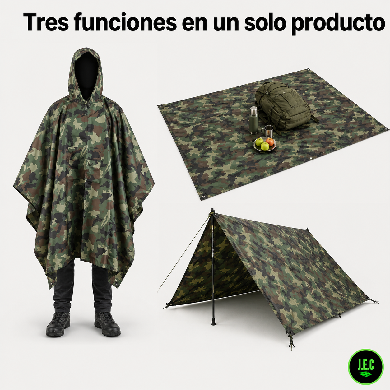 Poncho Impermeable Premium, Con Gorro 3 En 1 Capa De Lluvia -3