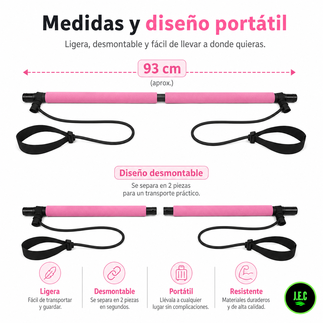 Barra de Pilates con Banda Elástica, Resistente y Duradera-5