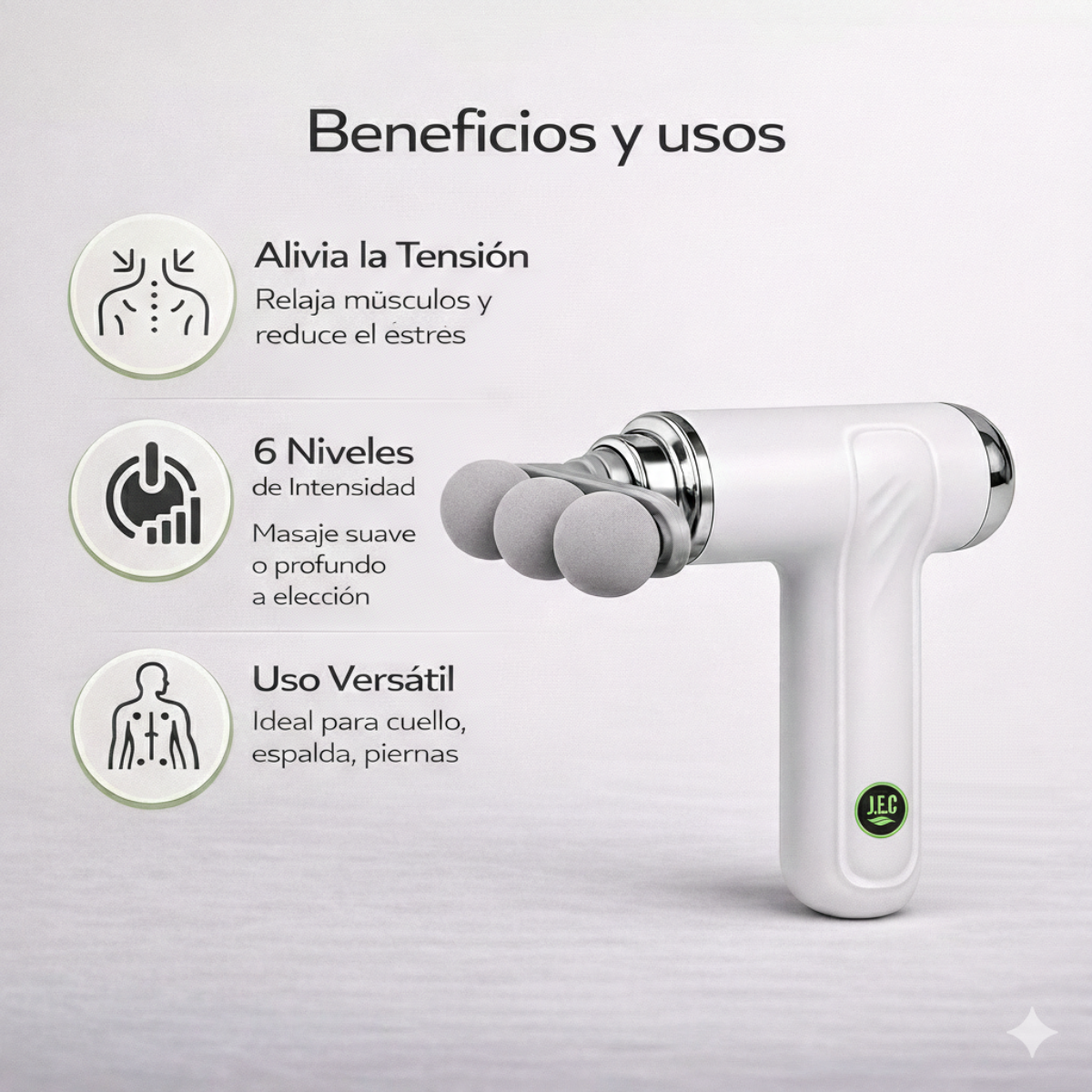 Pistola Masajeadora Muscular 8 Cabezales 6 Niveles-4