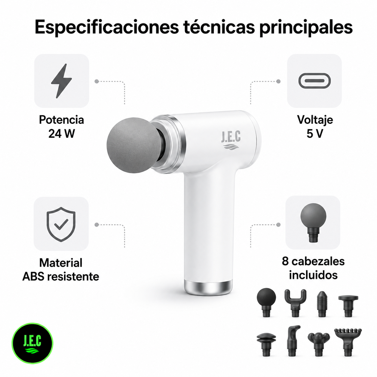 Pistola Masajeadora Muscular 8 Cabezales 6 Niveles-5