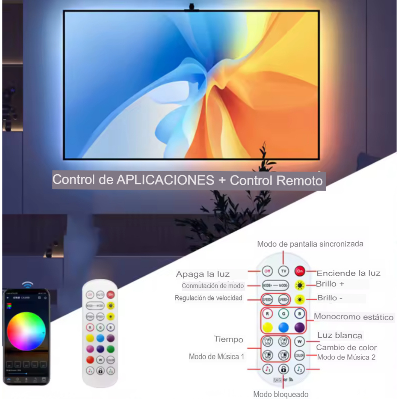 Tira Led Rgb Para Tv Sincroniza Colores Con Pantalla 65-85p-4