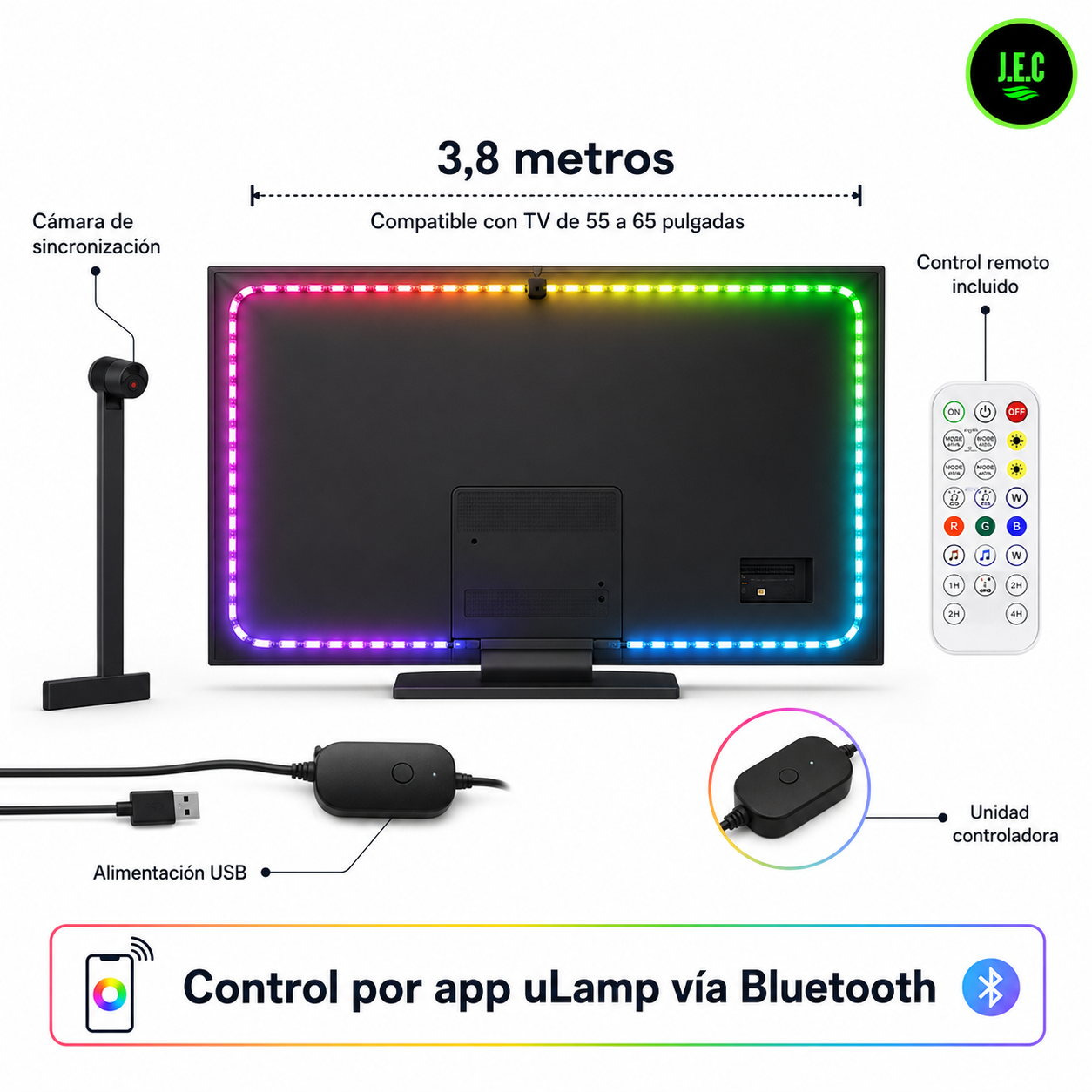 Tira Led Inteligente de 5 Metros para TV con Cámara de Sincronización-6