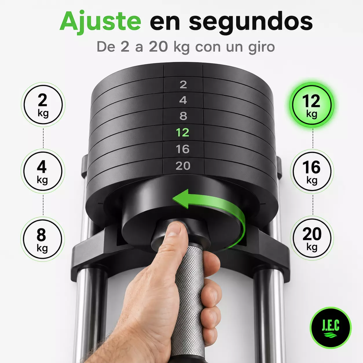 Mancuerna Ajustable Hierro 2 a 20kg Engranaje 6 Posiciones-1