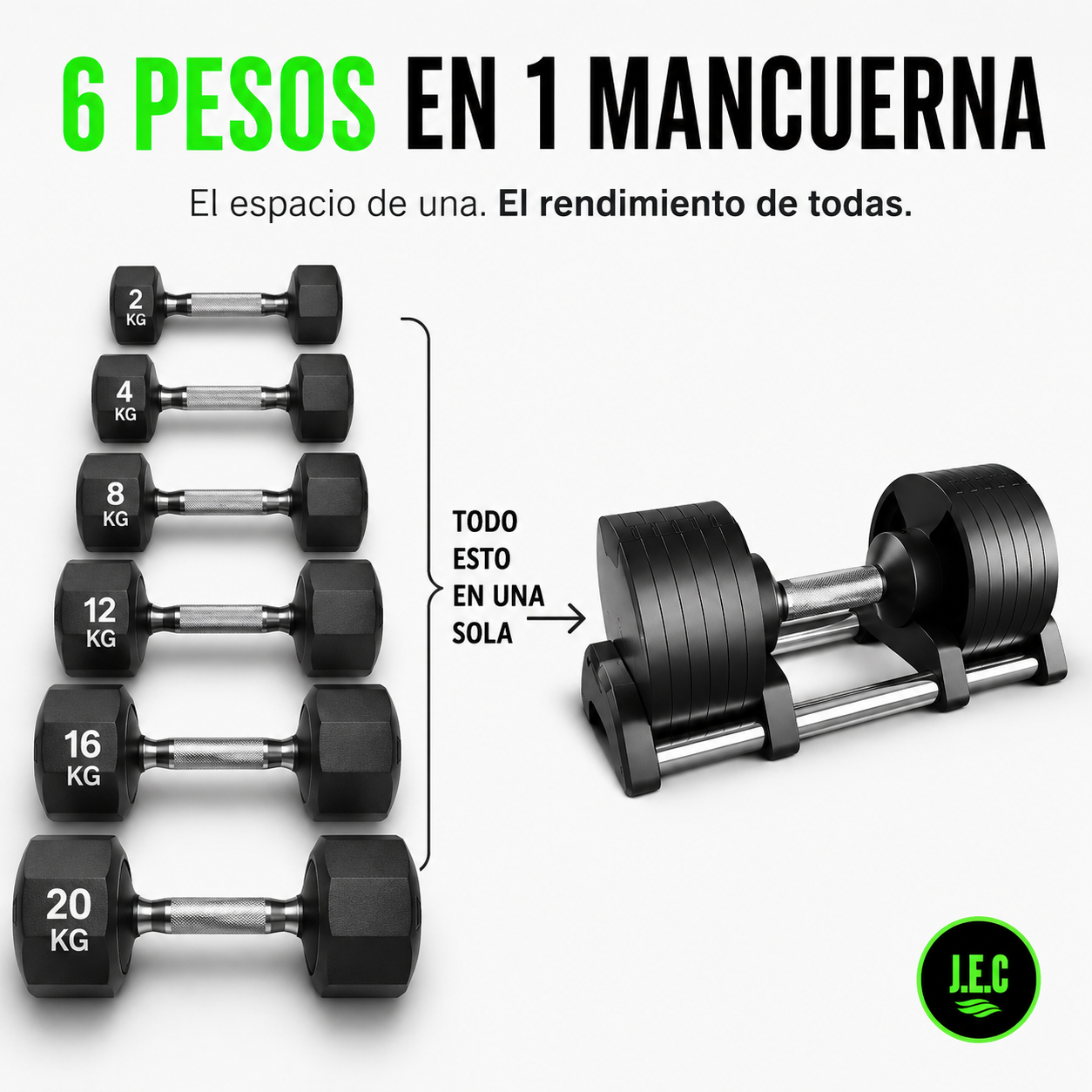 Mancuerna Ajustable Hierro 2 a 20kg Engranaje 6 Posiciones-2
