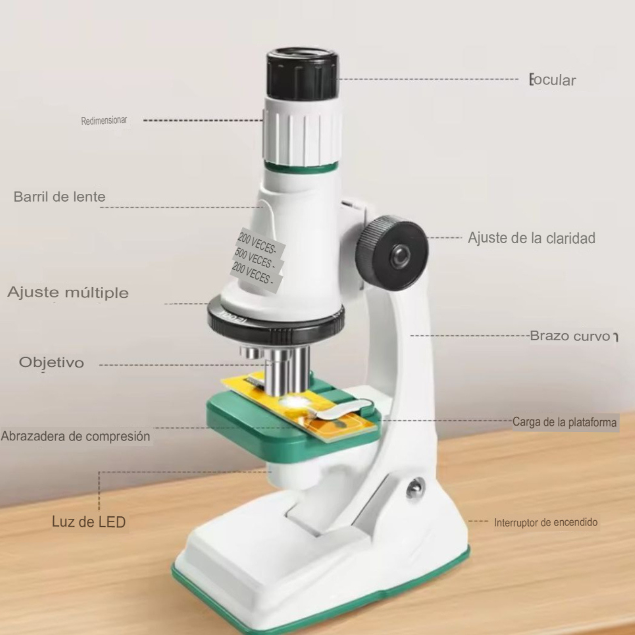 Microscopio Educativo 1200x con Luz LED y Kit Completo-3