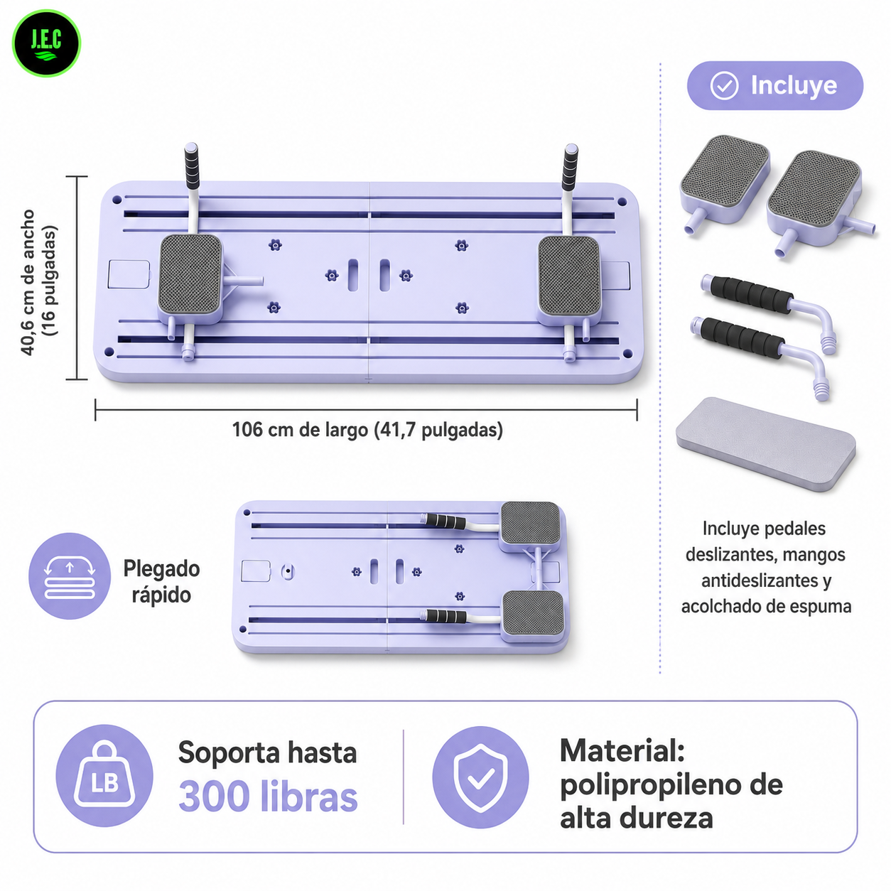 Tabla de Pilates Multifuncional Plegable de Polipropileno 300 Lb-5
