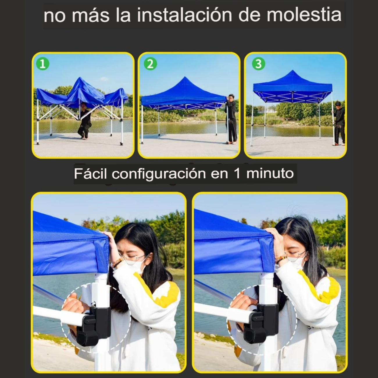 Toldo  2×2 m Acero Reforzado plegable  – Impermeable y Ajustable-5