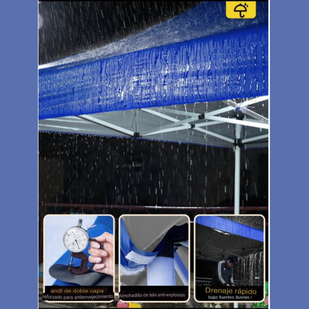 Toldo  2×2 m Acero Reforzado plegable  – Impermeable y Ajustable-6