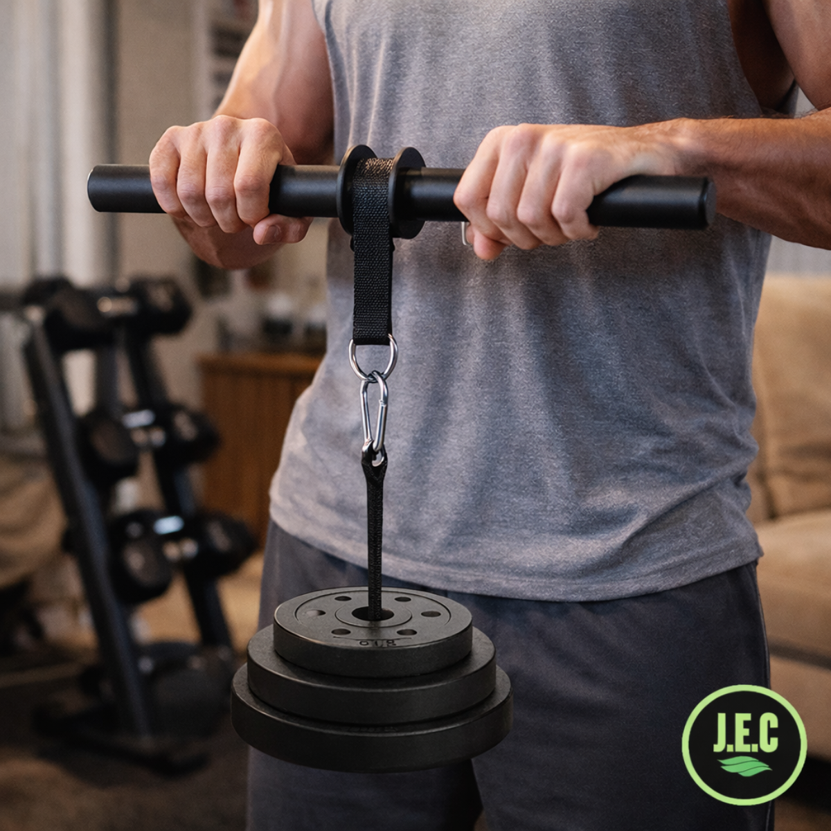 Barra con Correa para Discos Entrenamiento Ajustable-5