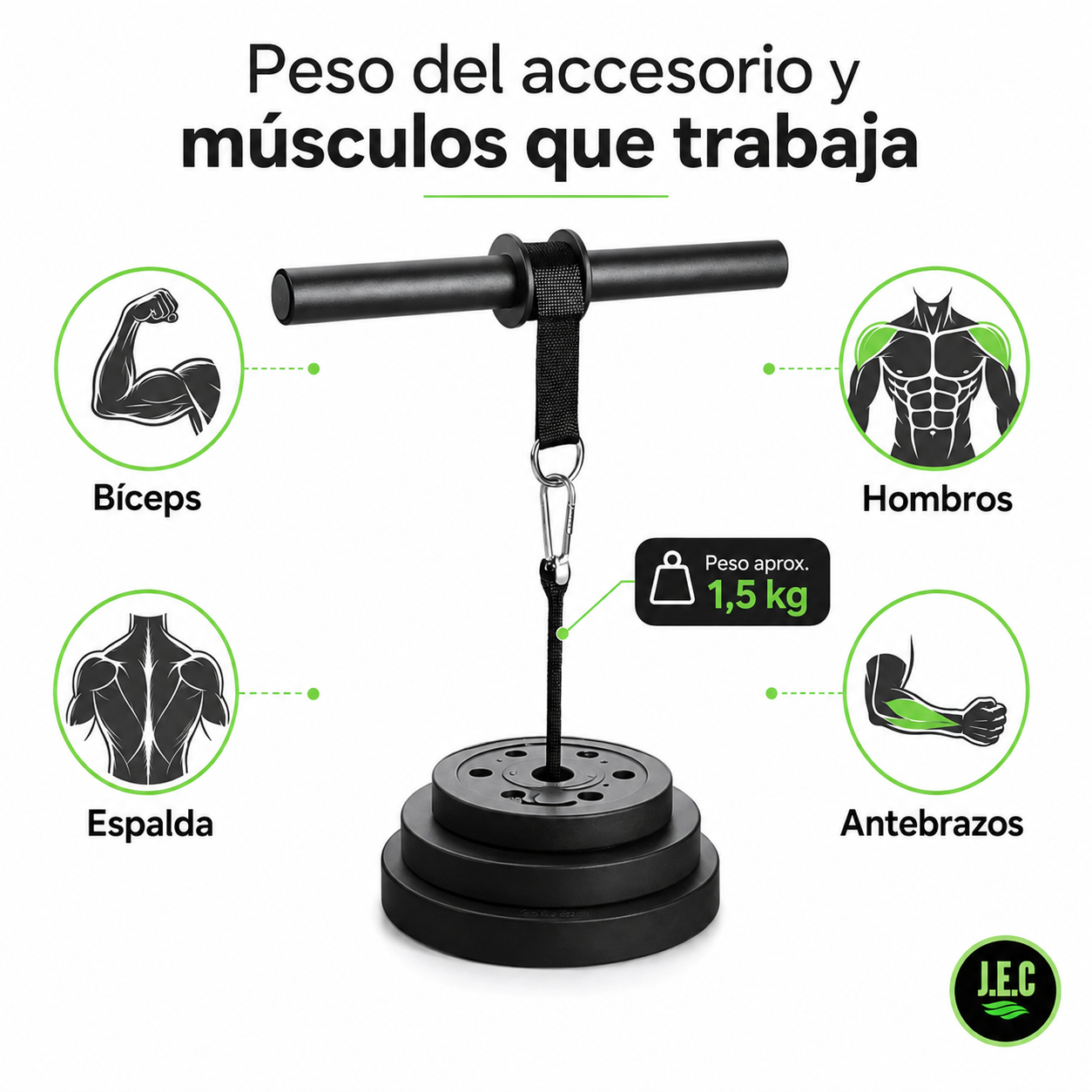 Barra Con Correa Para Discos Entrenamiento Ajustable JEC-5