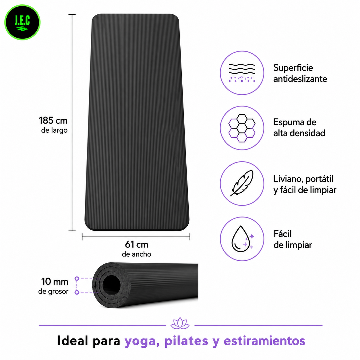 Mat de Yoga y Pilates Grueso de 10 mm Antideslizante -5