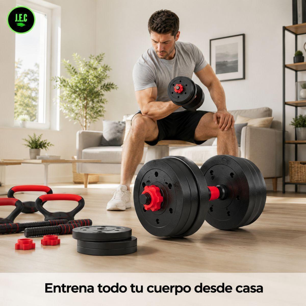 Set de Pesas Ajustables 20 Kg Convertible en Barra y Kettlebell-4