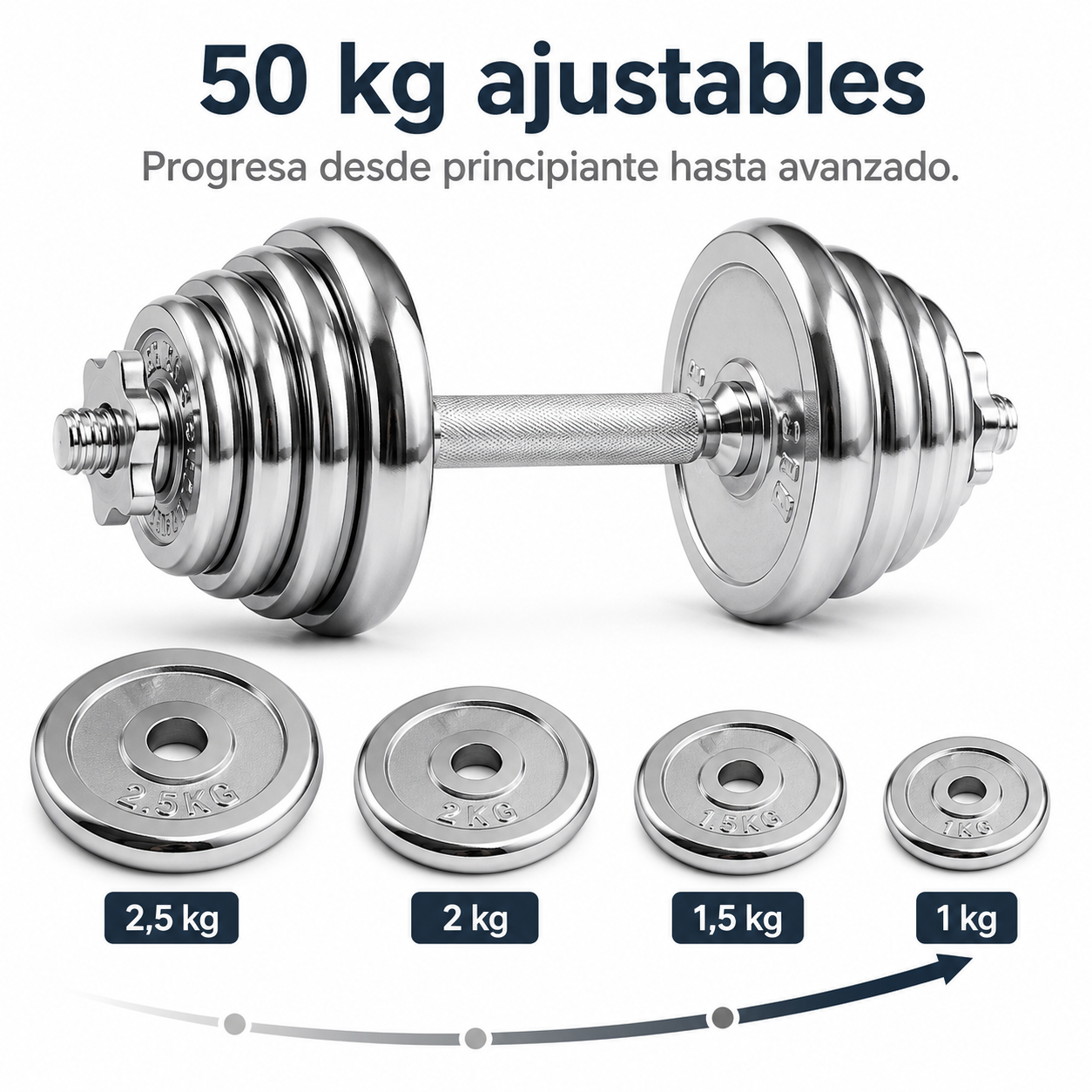 Set Mancuernas Ajustables J.E.C. 50kg 2 en 1 Barra Maletin-2