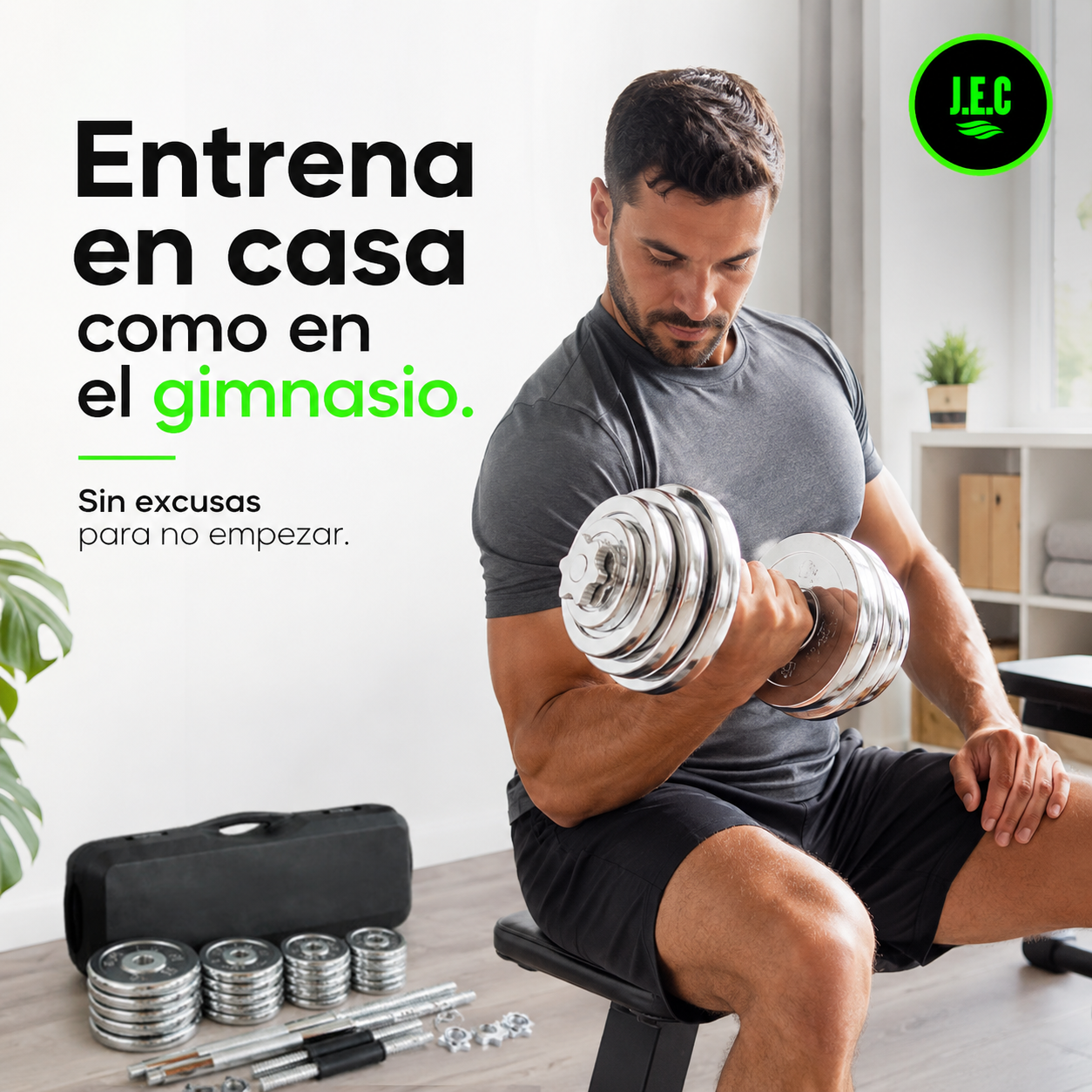 Set Mancuernas Ajustables J.E.C. 50kg 2 en 1 Barra Maletin-4