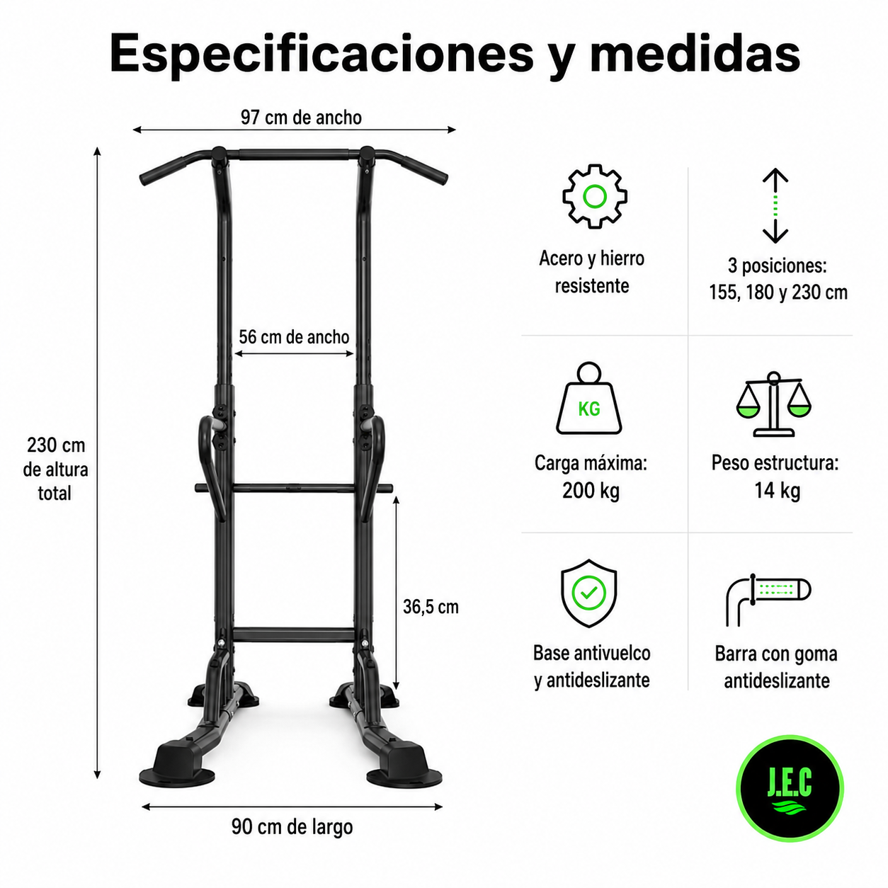 Torre Dominadas Multifuncional 230cm Ajustable 200kg Acero-4