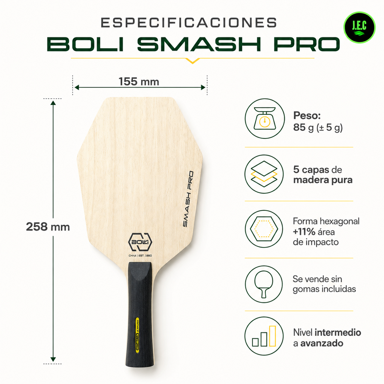 Pala de madera Hexagonal Profesional 5 Capas Ligera Control-5