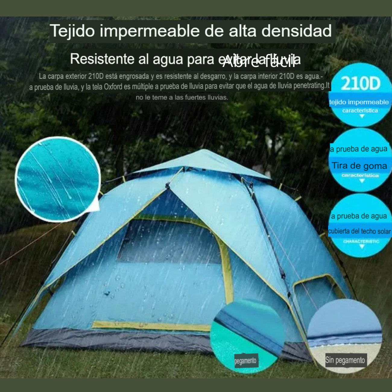Carpa Automática 1–2 Personas Portátil Impermeable Liviana-3