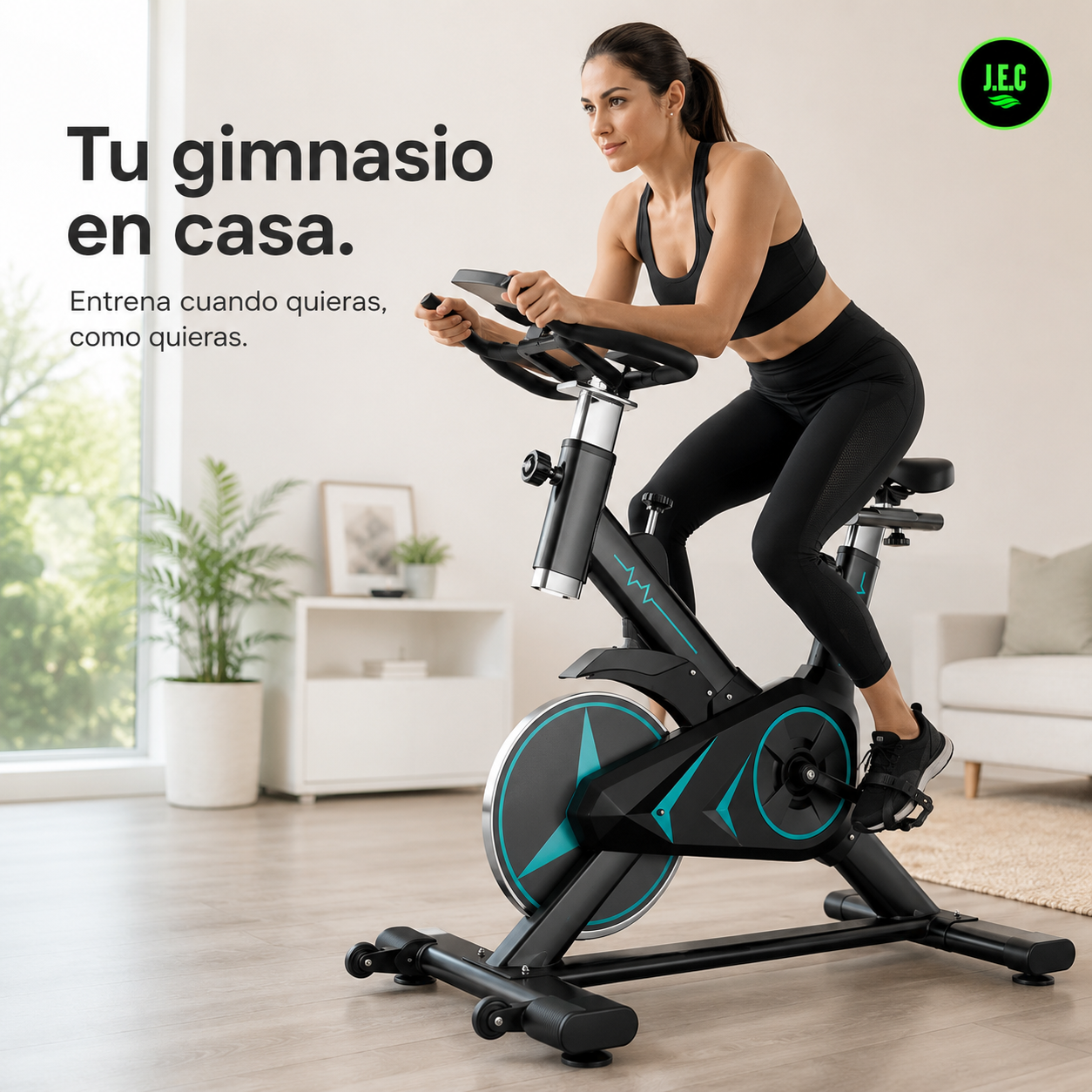 Bicicleta Estática Spinning con Pulsómetro y Soporte-3