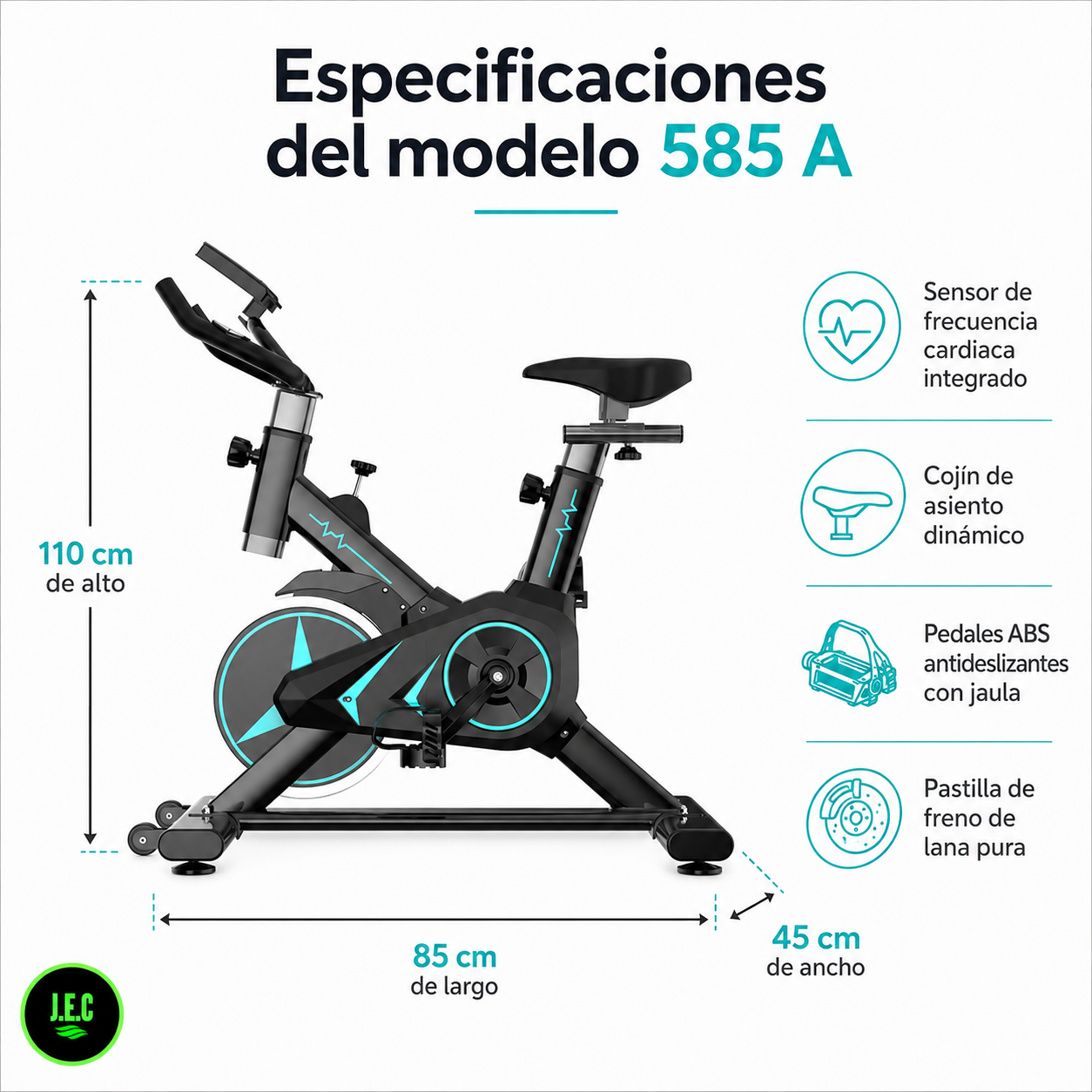 Bicicleta Estática Spinning con Pulsómetro y Soporte-4