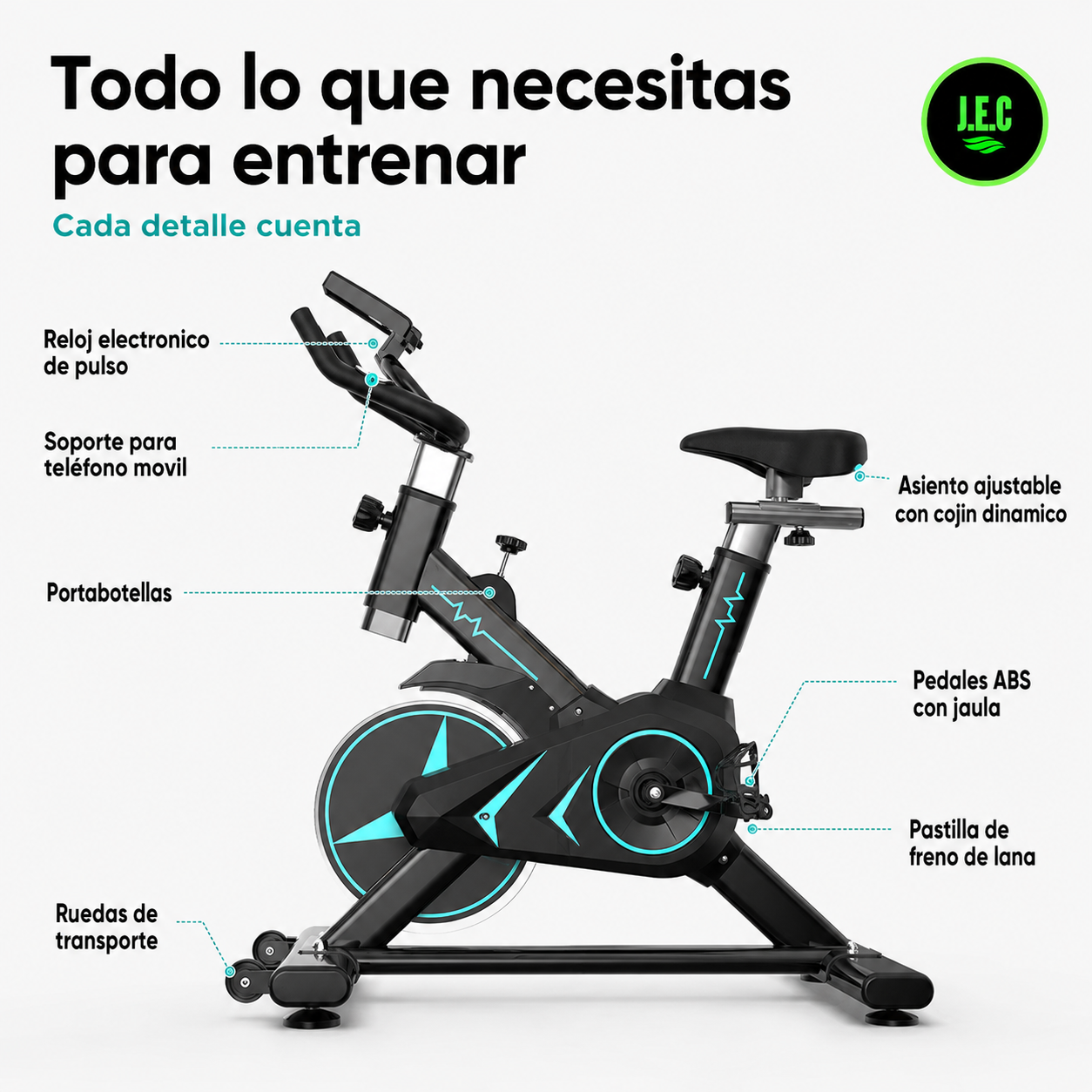 Bicicleta Estática Spinning con Pulsómetro y Soporte-5