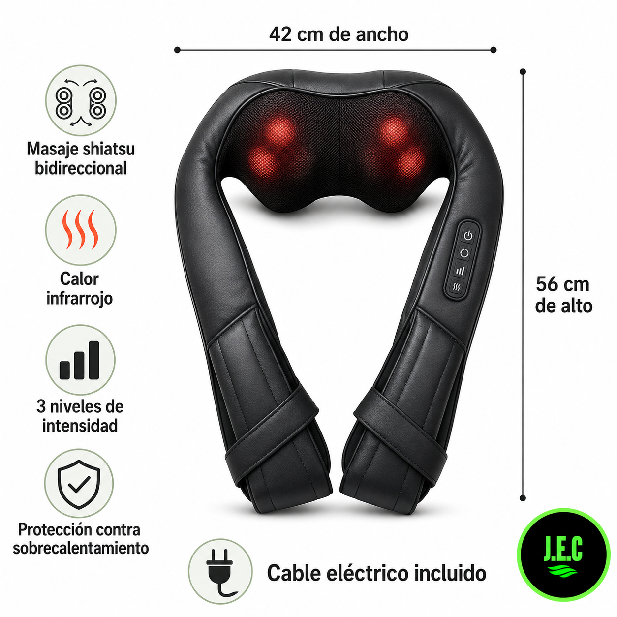 Masajeador de Cuello y Hombros Shiatsu Eléctrico con Calor 3 Niveles-5