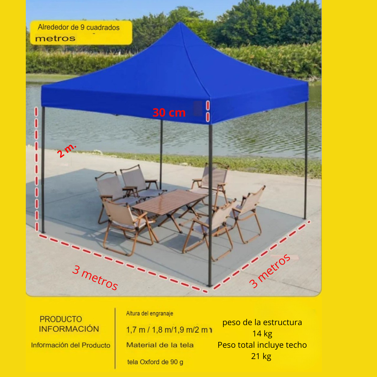 Toldo 3x3 Reforzado Impermeable Ajustable Tipo Araña-5