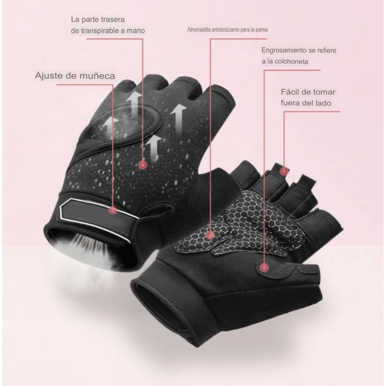Guantes Medio Dedo Ciclismo Y Gimnasio Antideslizantes -3