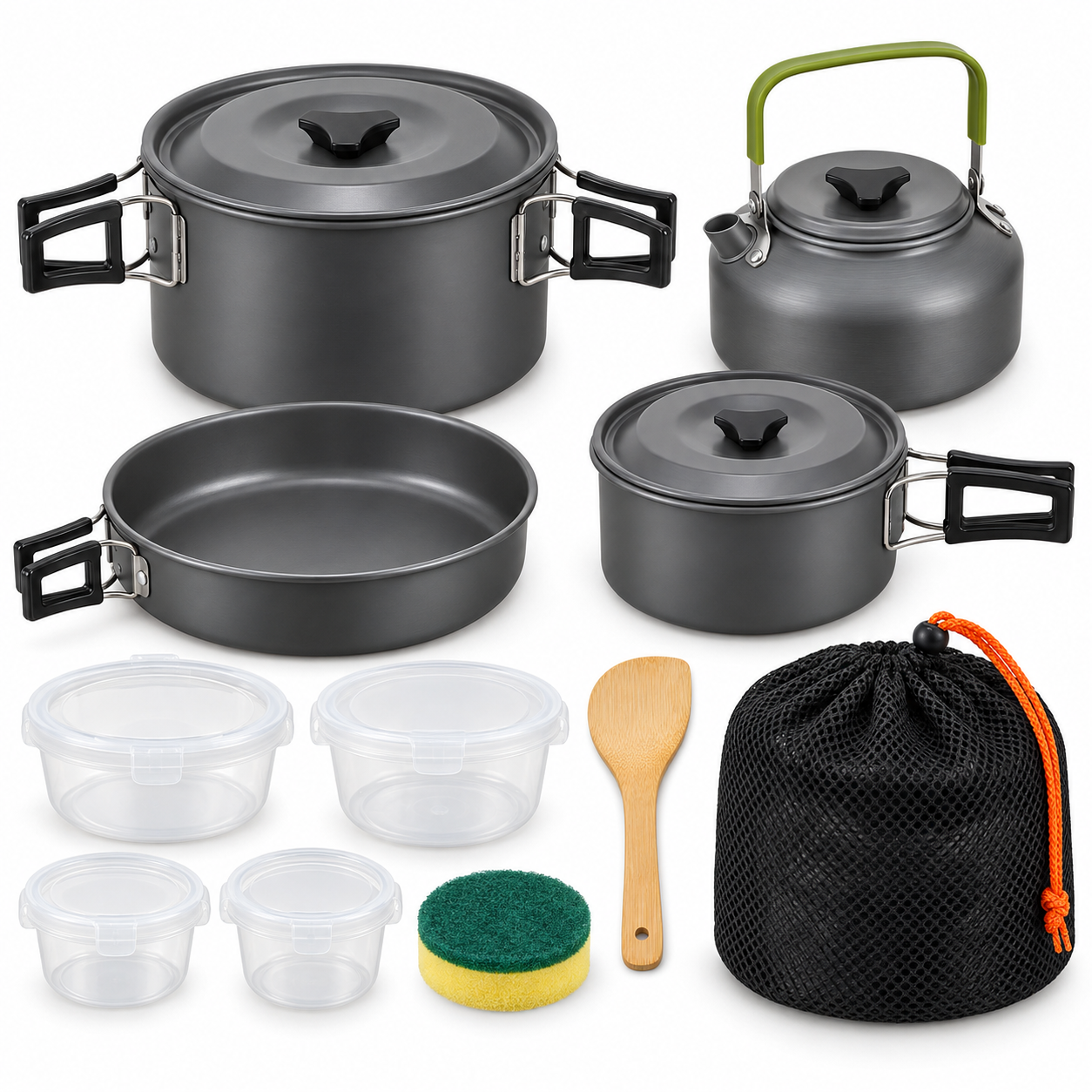 Set Cocina Camping 16 Piezas con Tetera Ollas Sart n y Bolso-0