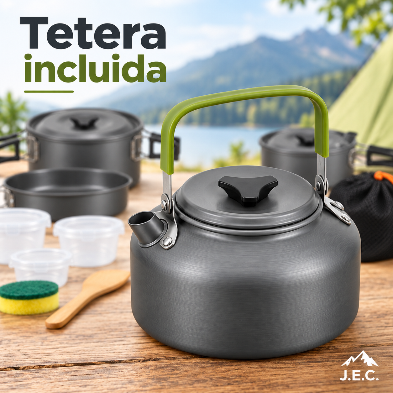 Set Cocina Camping 16 Piezas con Tetera Ollas Sart n y Bolso-3