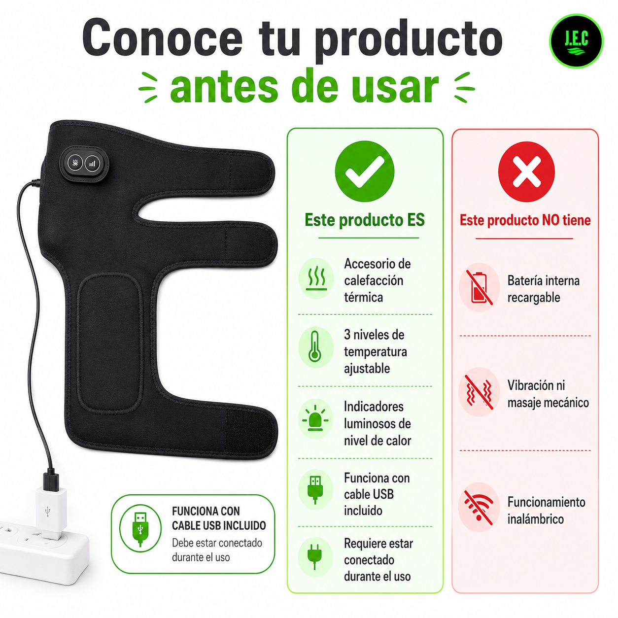 Hombrera Rodillera Termica 2 en 1 con 3 Niveles Calor USB-5