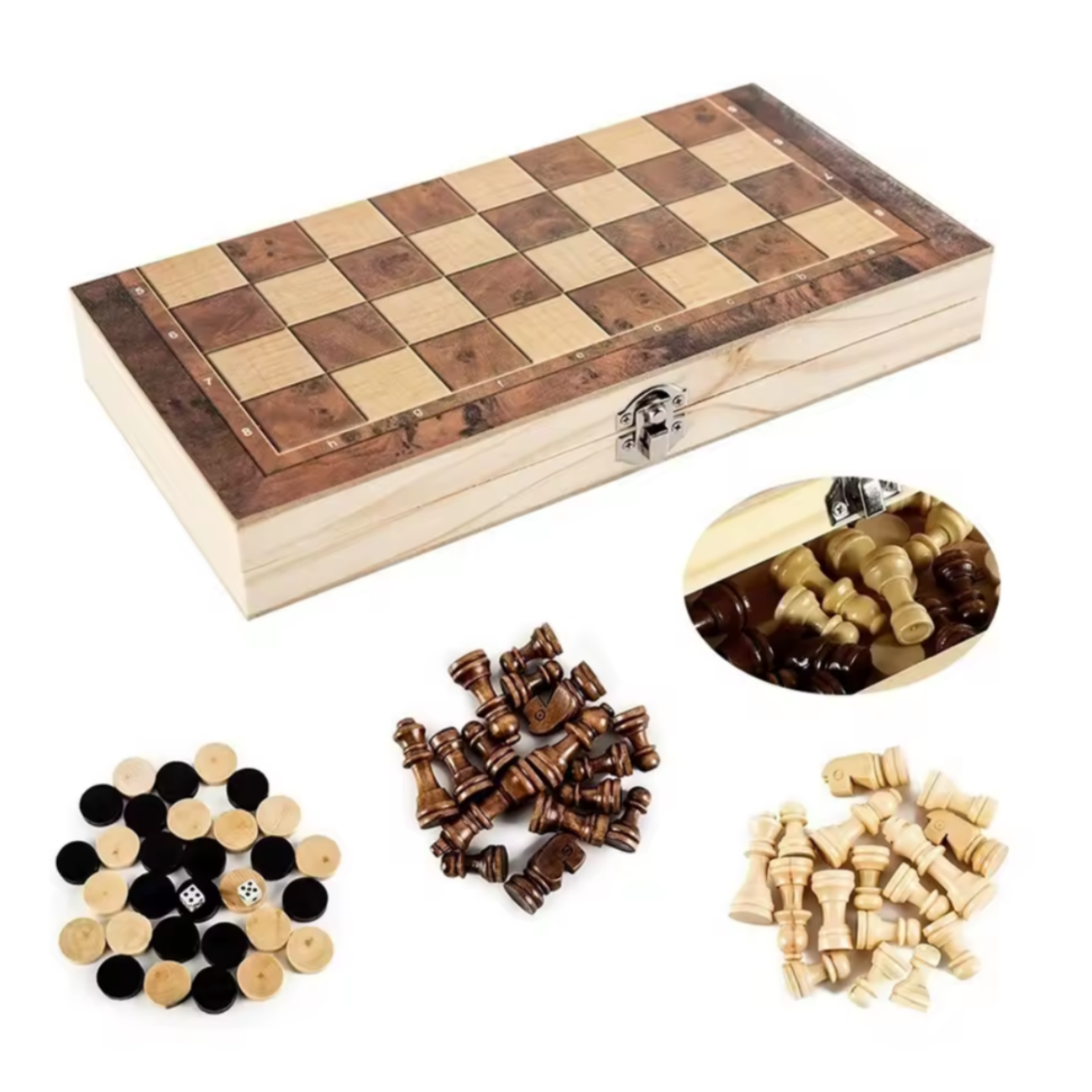 Ajedrez 3 En 1 Madera 39x39 Cm Con Damas Y Backgammon-3