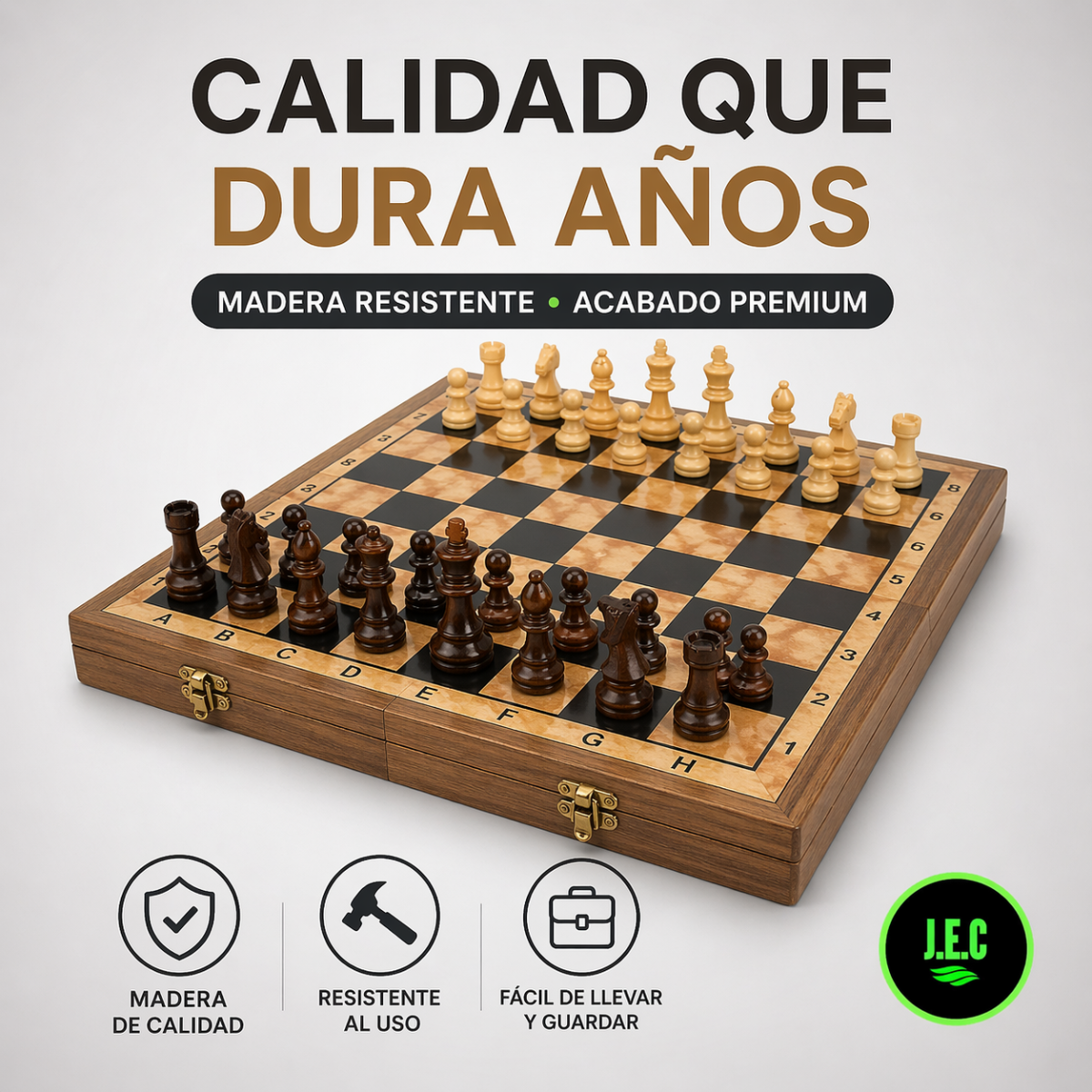 Ajedrez 3 En 1 Madera 48x48 Cm Con Damas Y Backgammon GRANDE-2