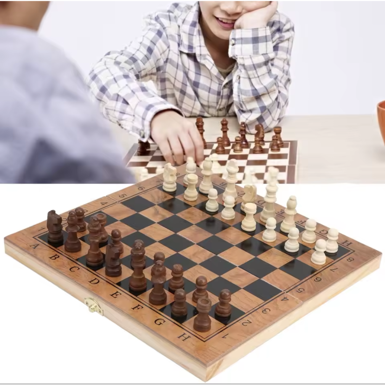 Ajedrez 3 En 1 Madera 48x48 Cm Con Damas Y Backgammon GRANDE-4