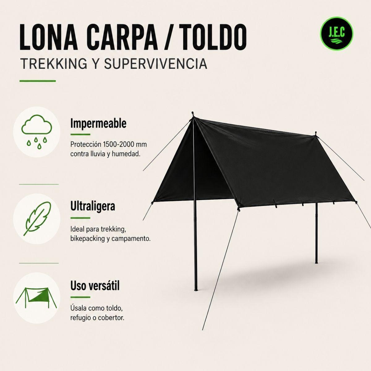 Toldo Impermeable Lona Carpa Trekking Refugio Ultraligero 3x3-2