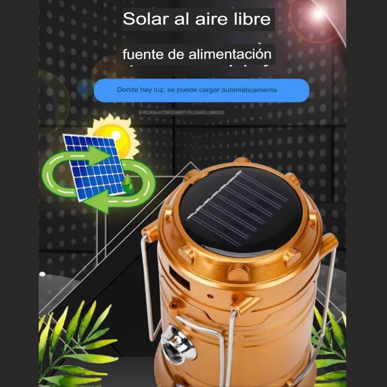 Lámpara LED Solar Camping Plegable Recargable Portátil-5