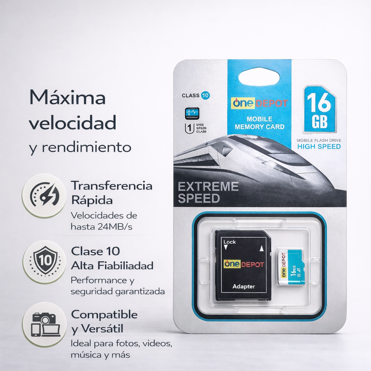 Tarjeta Micro SD 16GB Class 10 + Adaptador Alta Velocidad-2