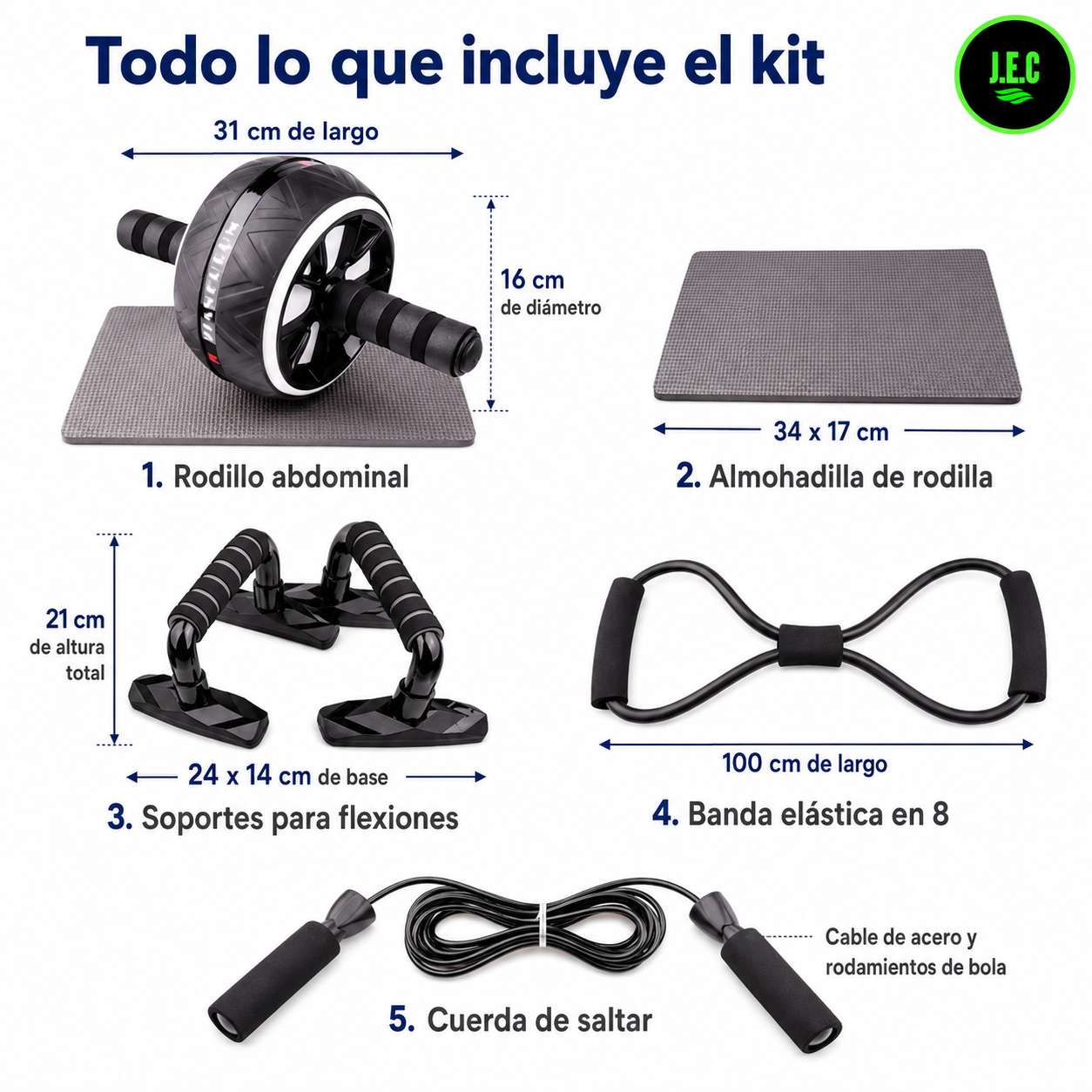 Kit Ejercicios 5 en 1 Rodillo Abdomen Rueda Ancha y Soportes-5