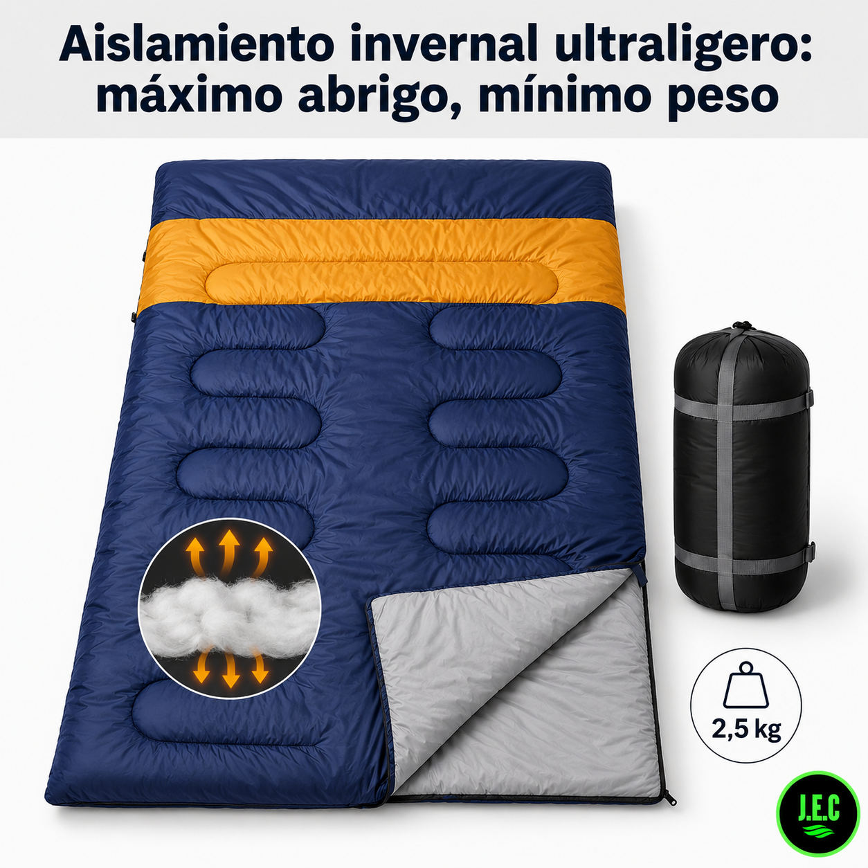 Saco De Dormir Doble 3 En 1 Ultraligero Invierno Azul Marino-2