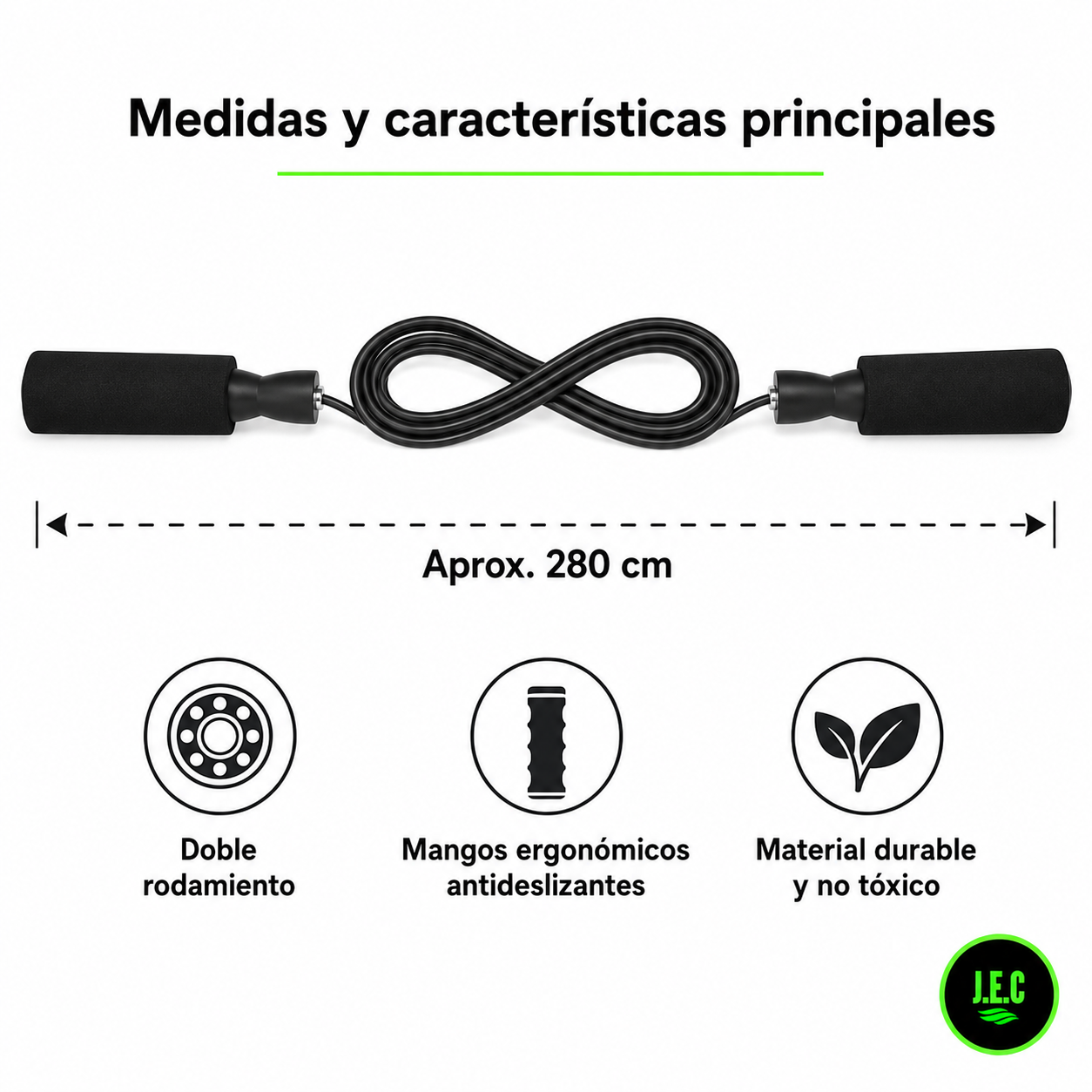 Cuerda para Saltar Fitness con Rodamientos, Resistente y Duradera-5