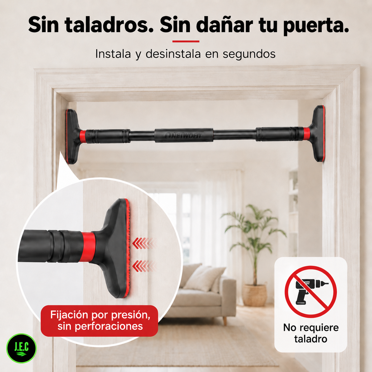 Barra Dominadas Puerta Ajustable 90-150cm 200kg Sin Perforar-1
