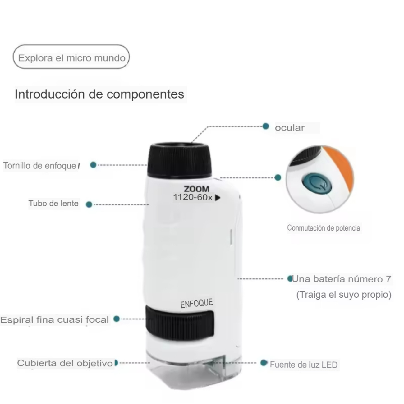 Microscopio Portátil Educativo 60x120x Con Accesorios-5