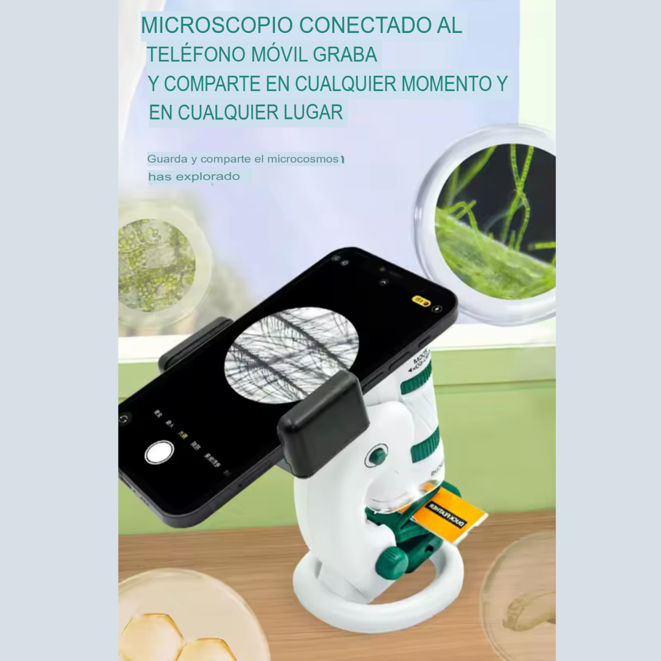 Microscopio Portátil para Celular 60x–160x con Luz LED-4