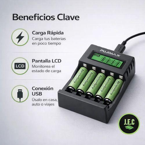 Cargador De Pilas Recargables 4 Ranuras R pido AA Y AAA-2
