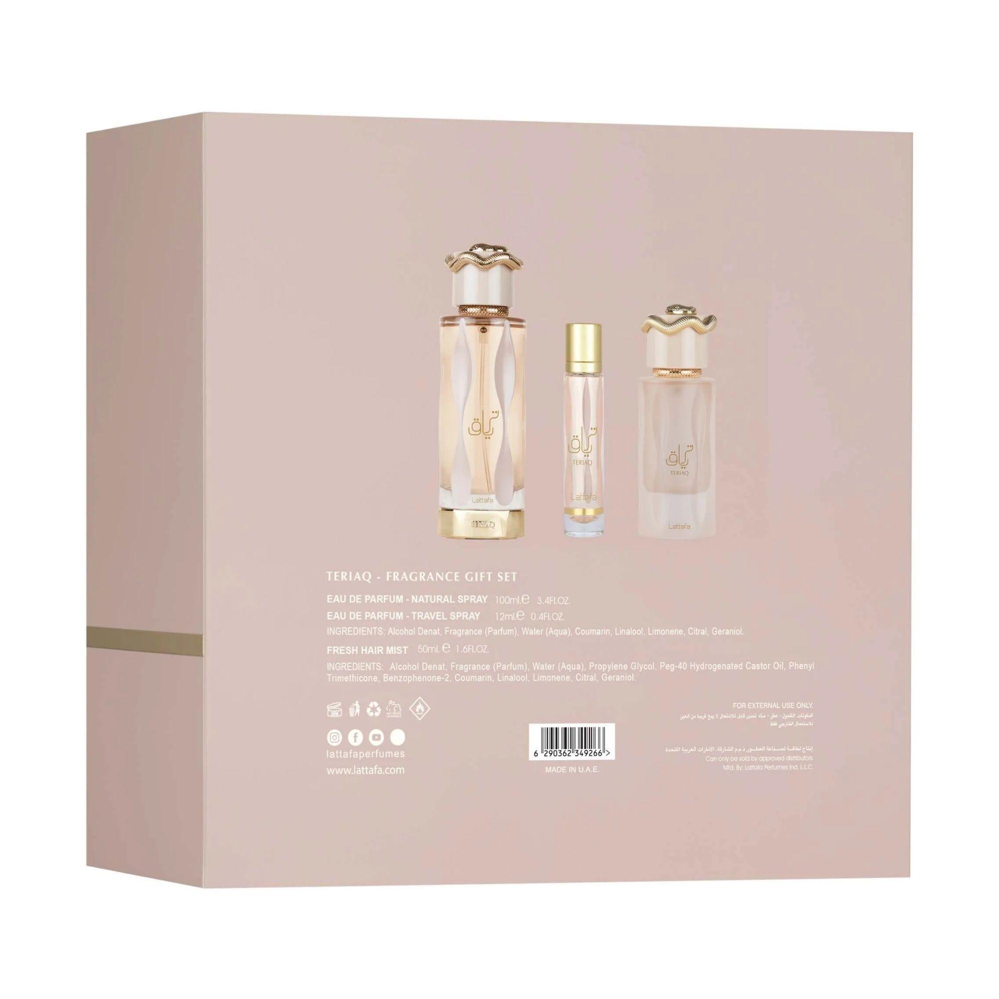 Lattafa Teriaq Edp 100 Ml + 12 Ml + Hair Mist 50Ml Set 3 Pcs-1