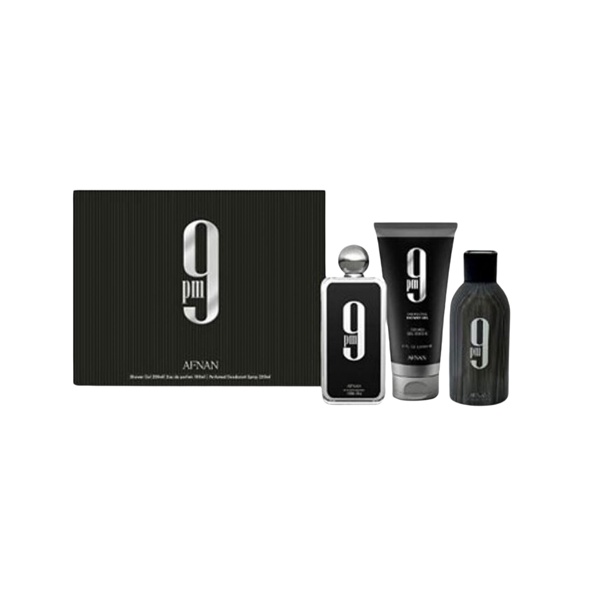 Perfume Afnan 9 Pm Estuche Edp 100ml + 200ml Sg + 250ml Deo Hombre -0