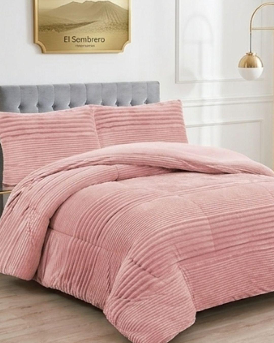 Cobertor de Invierno Premium - Textura Acanalada Lineales y Chiporro Extra Suave Rosado GSOL-3