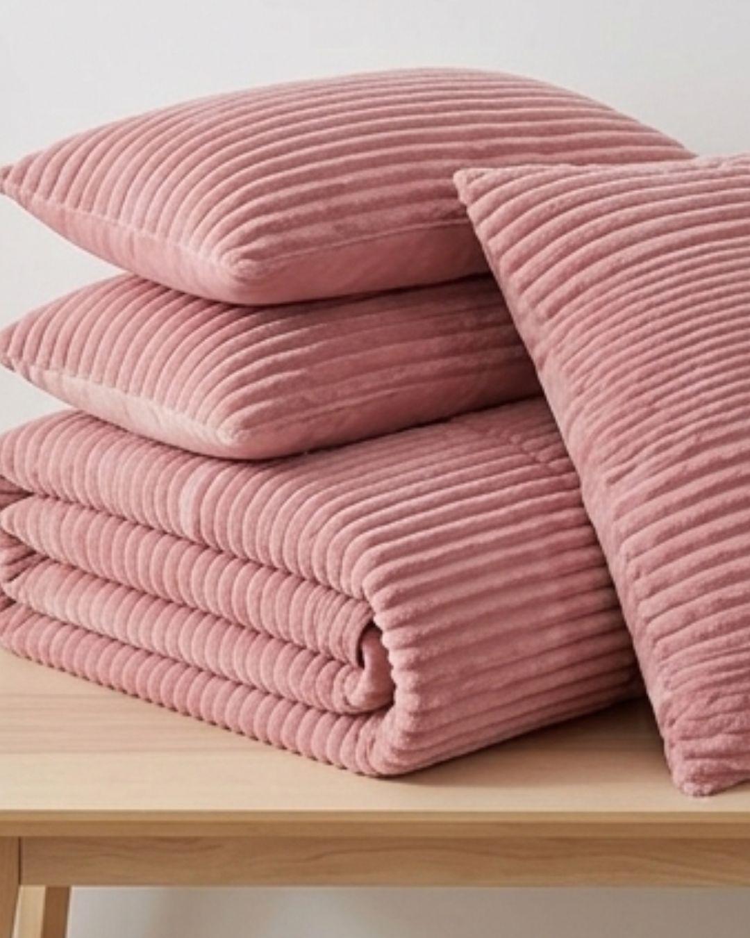 Cobertor de Invierno Premium - Textura Acanalada Lineales y Chiporro Extra Suave Rosado GSOL-4