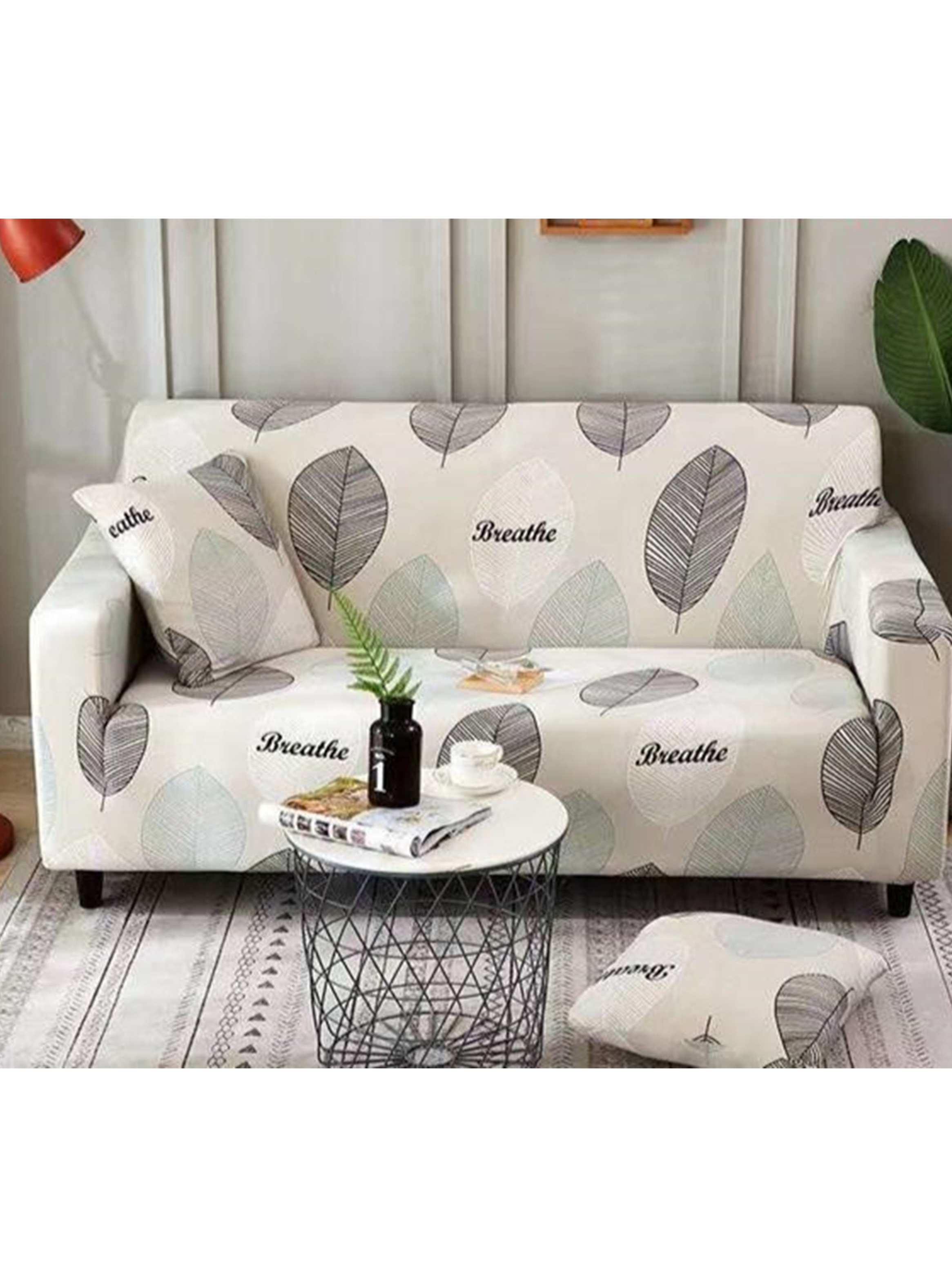 Cubre Sillón Spandex Con diseño 3 Cuerpo HOJAS, BEIGE-0